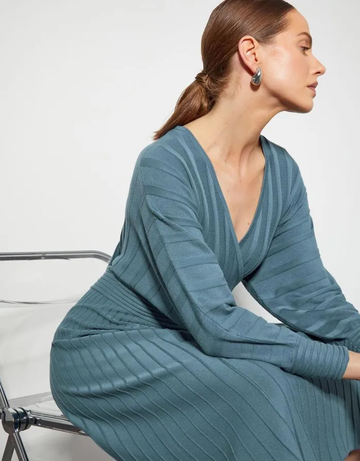 Monsoon Wynn Knit Wrap Midi Dress Blue Women Knitwear Monsoon Wynn Knit Wrap Midi Dress Blue Women Knitwear