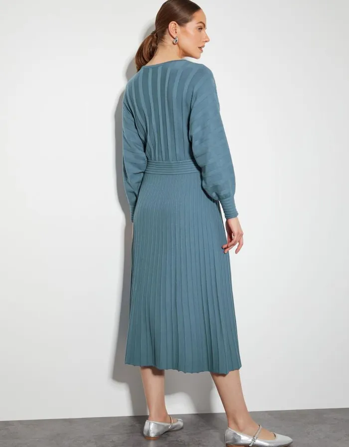 Monsoon Wynn Knit Wrap Midi Dress Blue Women Knitwear Monsoon Wynn Knit Wrap Midi Dress Blue Women Knitwear