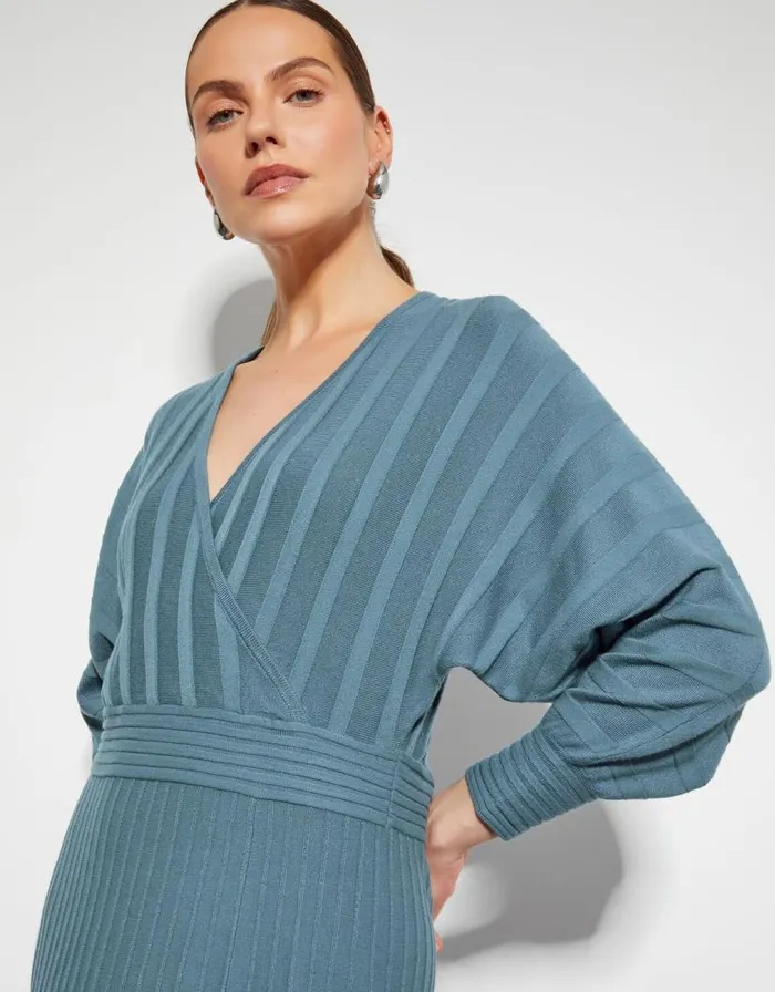 Monsoon Wynn Knit Wrap Midi Dress Blue Women Knitwear Monsoon Wynn Knit Wrap Midi Dress Blue Women Knitwear