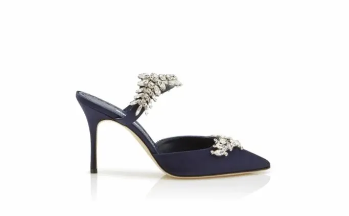 Mules Women Manolo Blahnik LURUMNavy Satin Crystal Embellished Mules Mules Women Manolo Blahnik LURUMNavy Satin Crystal Embellished Mules