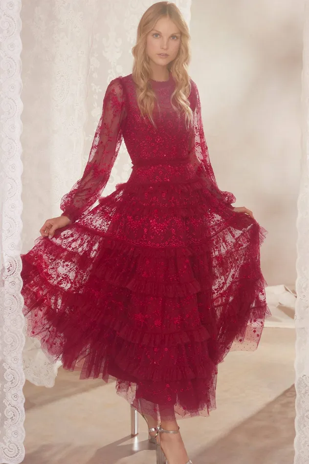 Needle and Thread Blossom Lace Ankle Gown Red Women Exclusives