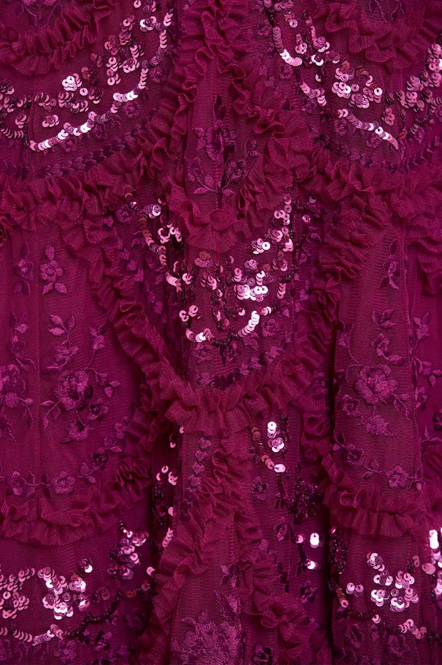 Needle and Thread Carmen Ruffle Ankle Gown Purple Women Embroidered Dresses
