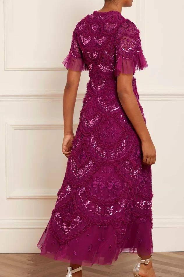 Needle and Thread Carmen Ruffle Ankle Gown Purple Women Embroidered Dresses
