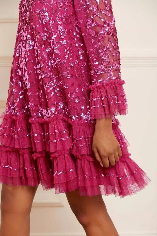 Needle and Thread Celia Long Sleeve Mini Dress Pink Women Exclusives