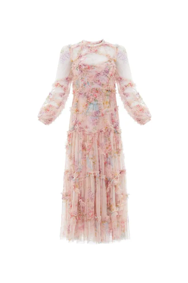 Needle and Thread Floral Diamond Ruffle Ballerina Dress Multi Women Printed Dresses