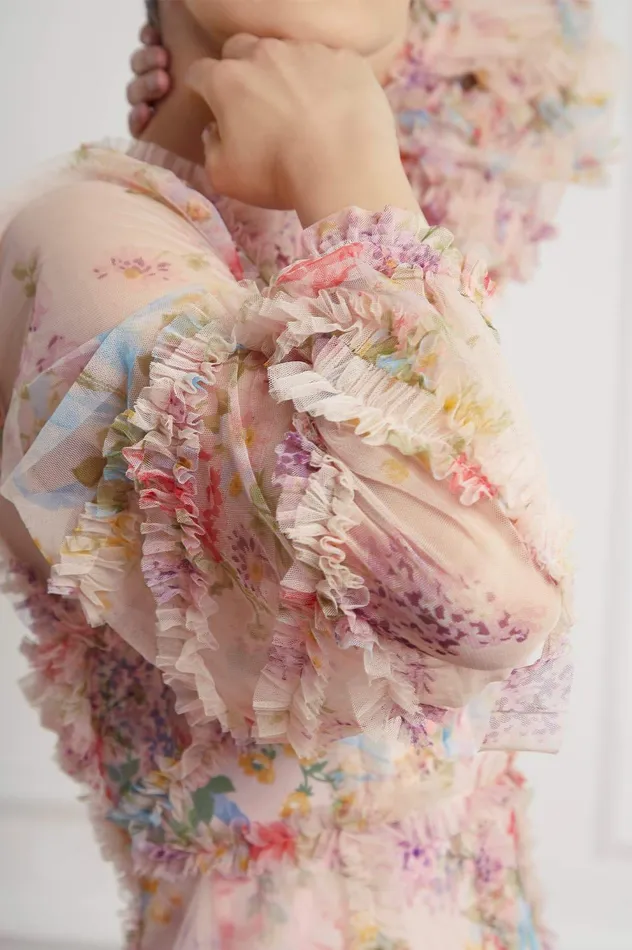 Needle and Thread Floral Diamond Ruffle Ballerina Dress Multi Women Printed Dresses
