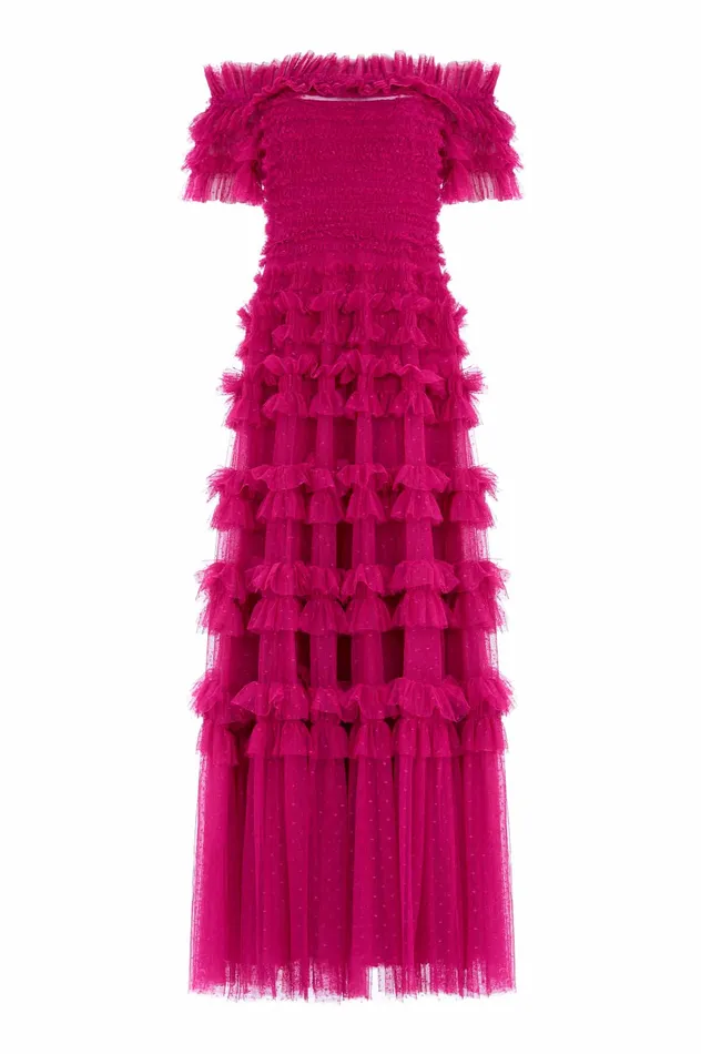 Needle and Thread Lisette Ruffle Off Shoulder Gown Pink Women Evening Dresses