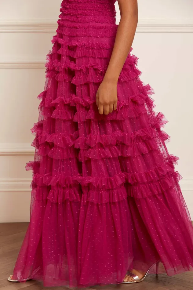 Needle and Thread Lisette Ruffle Off Shoulder Gown Pink Women Evening Dresses