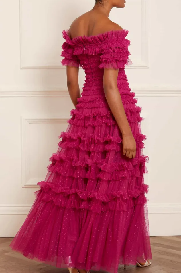 Needle and Thread Lisette Ruffle Off Shoulder Gown Pink Women Evening Dresses