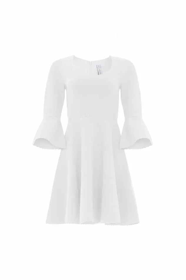 Needle and Thread Pretty Pointelle Knit Scoop Neck Mini Dress White Women Knitwear