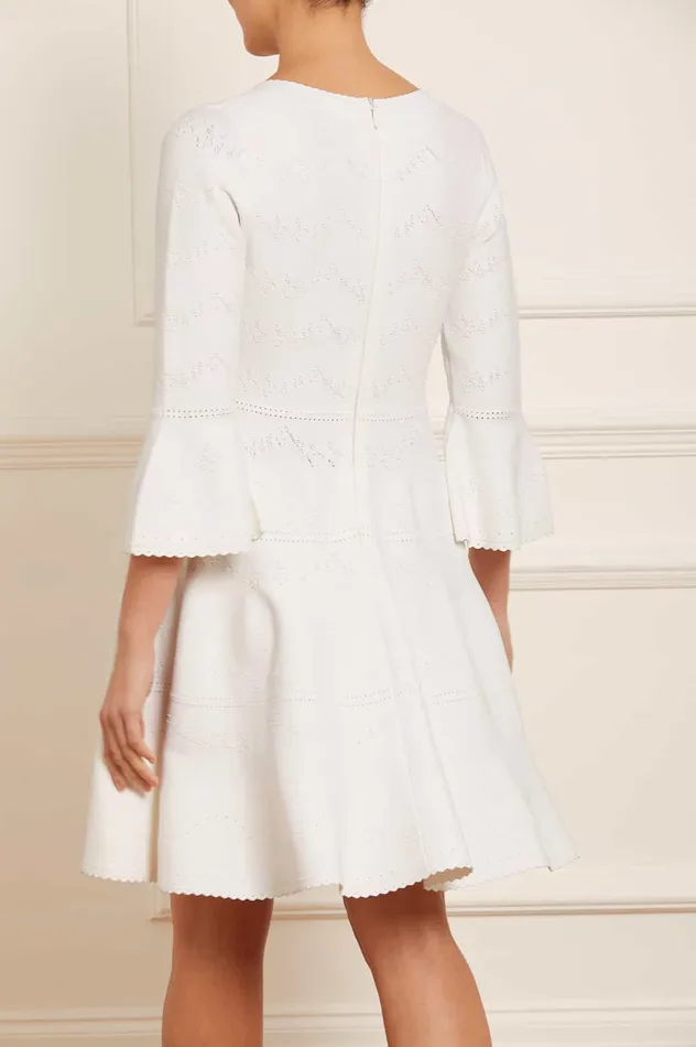 Needle and Thread Pretty Pointelle Knit Scoop Neck Mini Dress White Women Knitwear