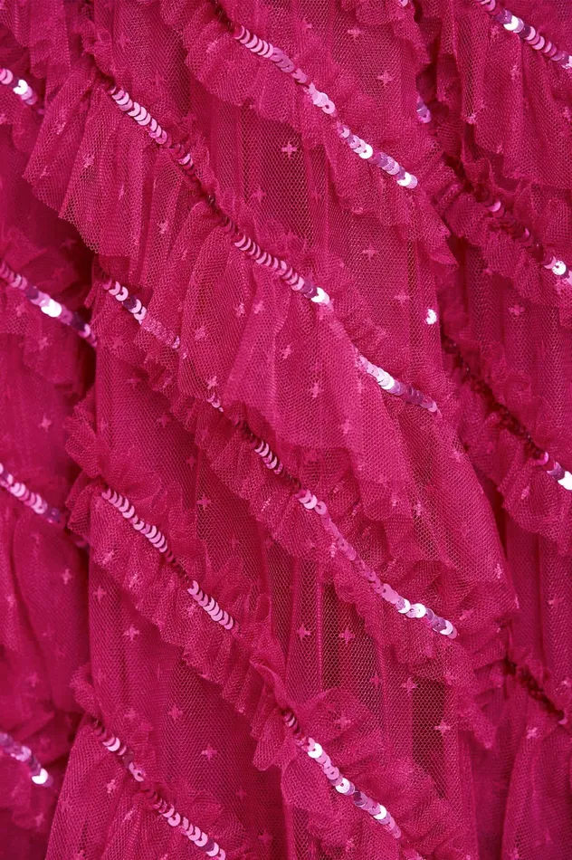 Needle and Thread Spiral Sequin OneShoulder Micro Mini Dress Pink Women Embellished Dresses
