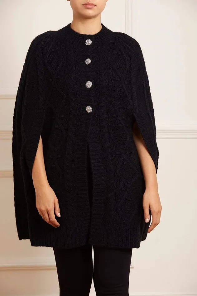 Needle and Thread Sylvie Cable Jewelled Knee Length Cape Black Women Exclusives Needle and Thread Sylvie Cable Jewelled Knee Length Cape Black Women Exclusives