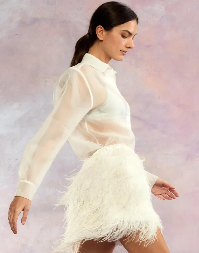 Organza Button Down Shirt 8211 White Women Cynthia Rowley Tops