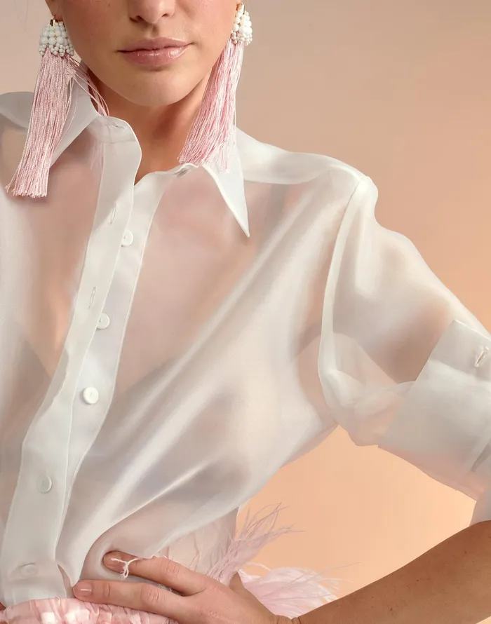 Organza Button Down Shirt 8211 White Women Cynthia Rowley Tops