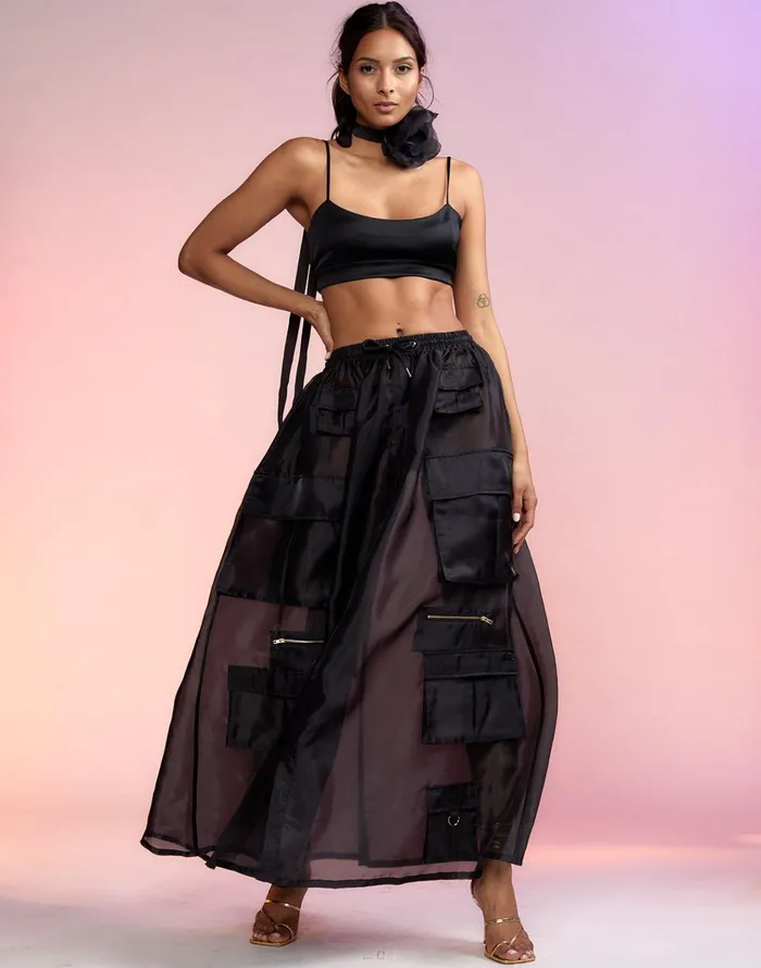 Organza Cargo Skirt 8211 Black Women Cynthia Rowley Bottoms
