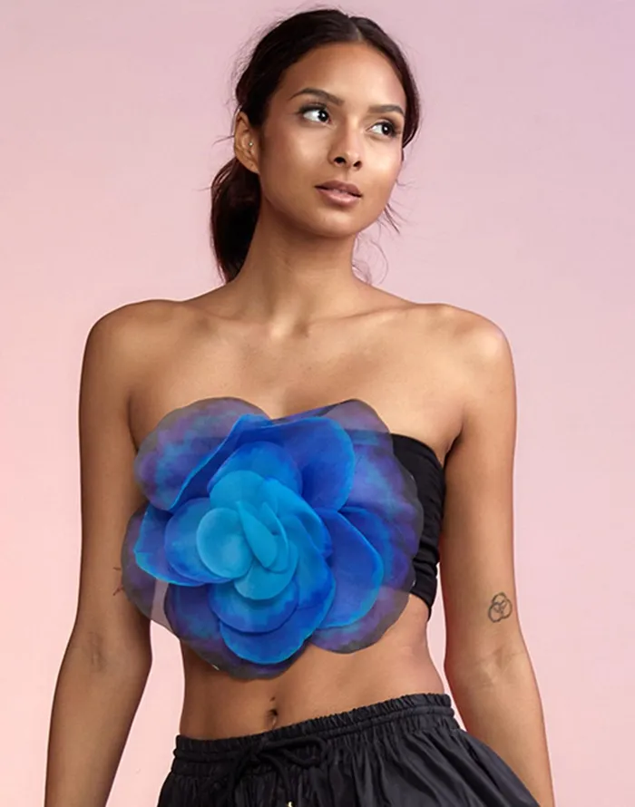 Organza Flower Bandeau Top 8211 Blkmt Women Cynthia Rowley Tops