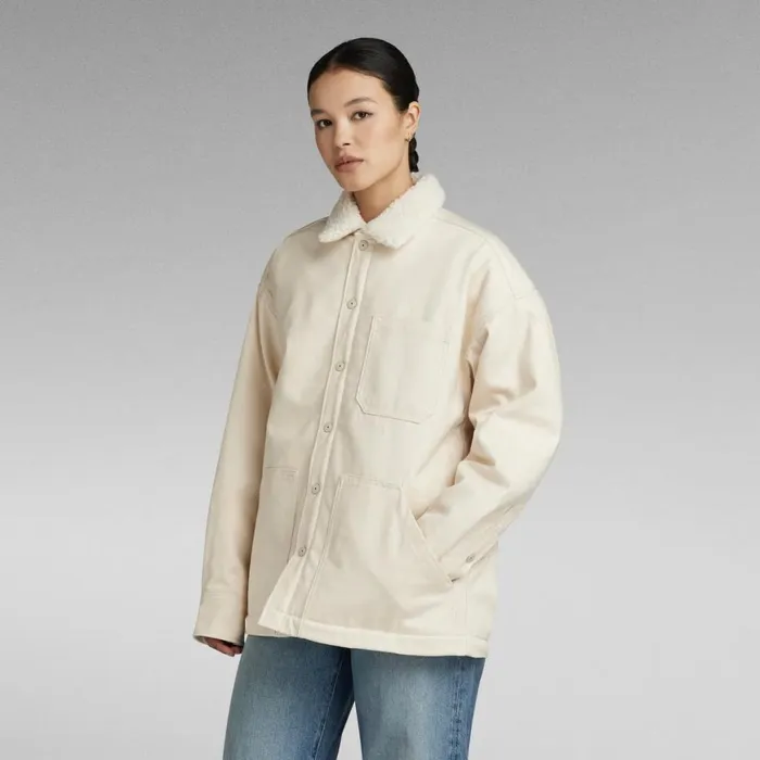 Overshirts Women GStar RAW Boxy Sherpa Lined Overshirt Ecru