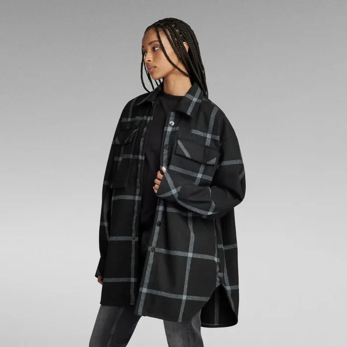 Overshirts Women GStar RAW Regular Boyfriend Overshirt Dark Black Louis Check