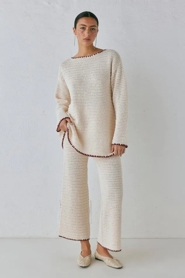 Pants Women VRG GRL Stella Knit Pants Cream Pants Women VRG GRL Stella Knit Pants Cream