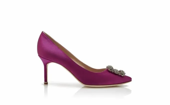 Pumps Women Manolo Blahnik HANGISI 70Dark Fuchsia Satin Jewel Buckle Pumps Pumps Women Manolo Blahnik HANGISI 70Dark Fuchsia Satin Jewel Buckle Pumps