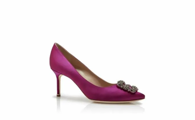 Pumps Women Manolo Blahnik HANGISI 70Dark Fuchsia Satin Jewel Buckle Pumps Pumps Women Manolo Blahnik HANGISI 70Dark Fuchsia Satin Jewel Buckle Pumps
