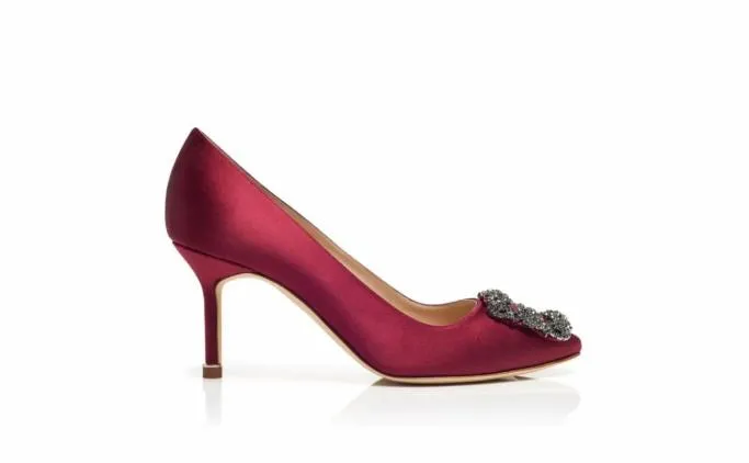Pumps Women Manolo Blahnik HANGISI 70Dark Red Satin Jewel Buckle Pumps Pumps Women Manolo Blahnik HANGISI 70Dark Red Satin Jewel Buckle Pumps