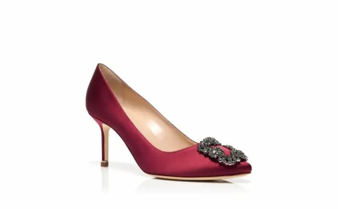 Pumps Women Manolo Blahnik HANGISI 70Dark Red Satin Jewel Buckle Pumps Pumps Women Manolo Blahnik HANGISI 70Dark Red Satin Jewel Buckle Pumps