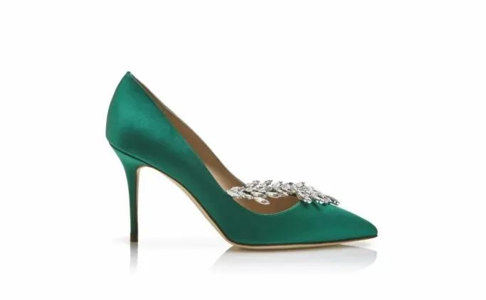 Pumps Women Manolo Blahnik NADIRAGreen Satin Jewel Buckle Pumps Pumps Women Manolo Blahnik NADIRAGreen Satin Jewel Buckle Pumps