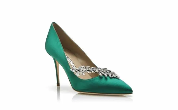 Pumps Women Manolo Blahnik NADIRAGreen Satin Jewel Buckle Pumps Pumps Women Manolo Blahnik NADIRAGreen Satin Jewel Buckle Pumps
