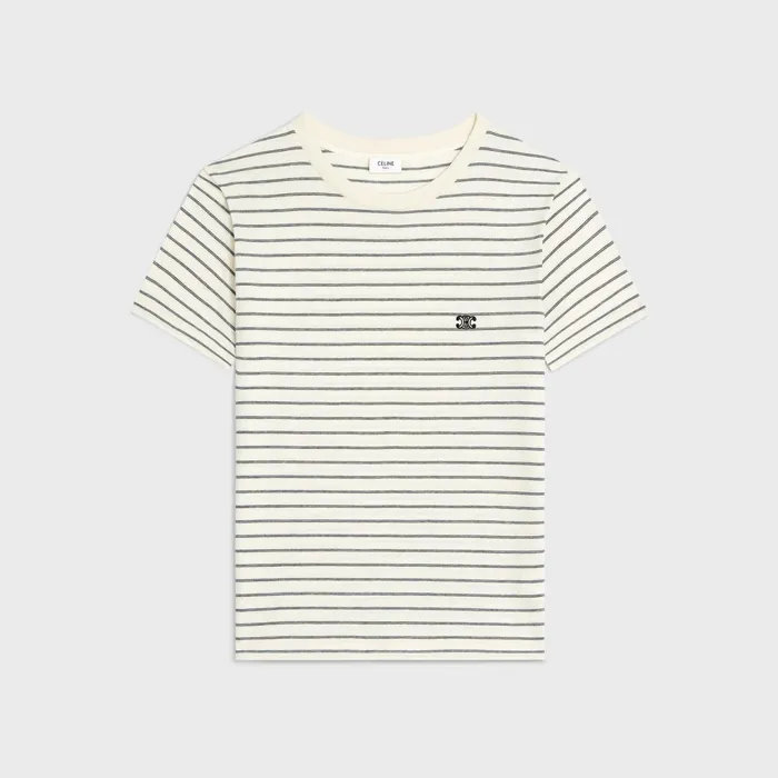 Regular Triomphe TShirt In Striped Jersey White Grey Black Men CELINE TSHIRTS AND SWEATSHIRTS Regular Triomphe TShirt In Striped Jersey White Grey Black Men CELINE TSHIRTS AND SWEATSHIRTS