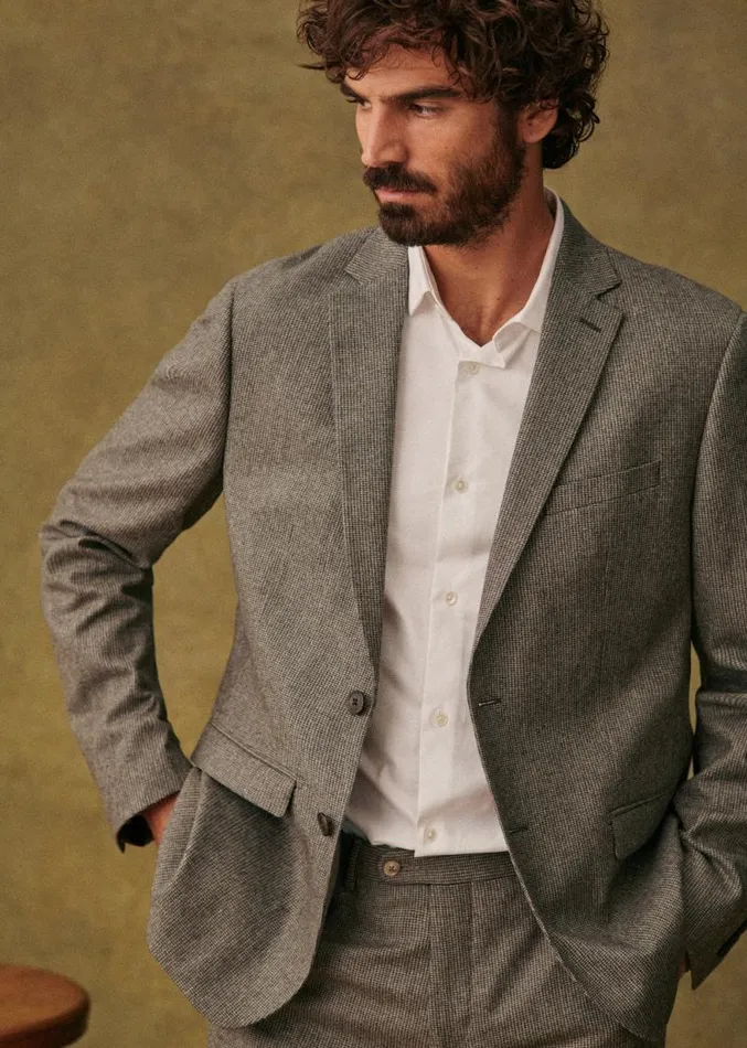 Szane Jackets and Coats Mens Lucas Jacket Beige Houndstooth