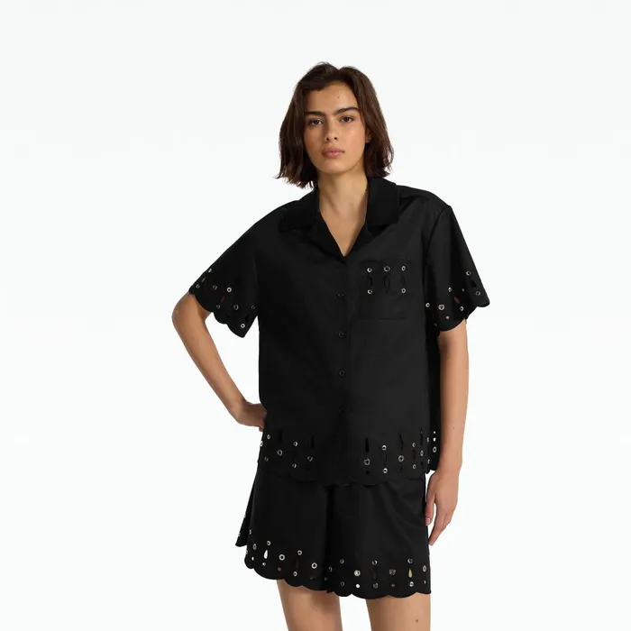 Safiyaa Aleinor Black Cotton Top Women Tops