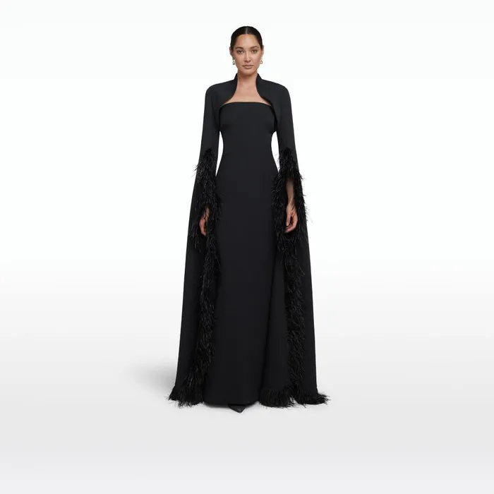 Safiyaa Amari Black FeatherTrimmed Bolero and Soshin Dress Women Capes and Harnesses