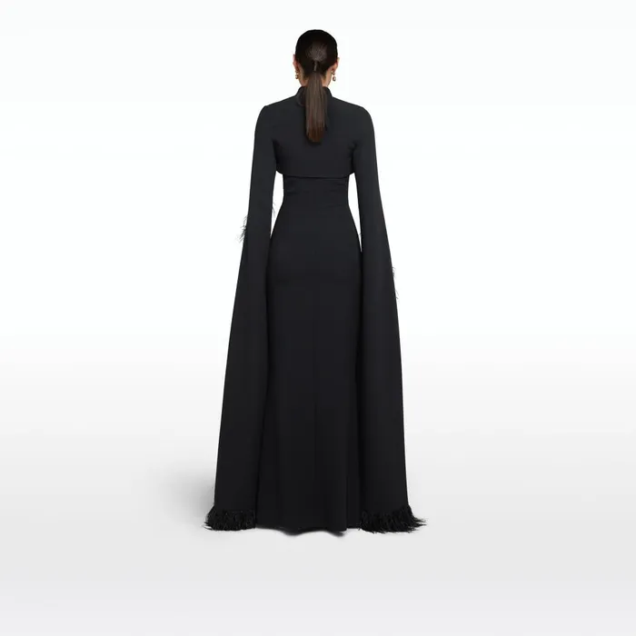 Safiyaa Amari Black FeatherTrimmed Bolero and Soshin Dress Women Capes and Harnesses