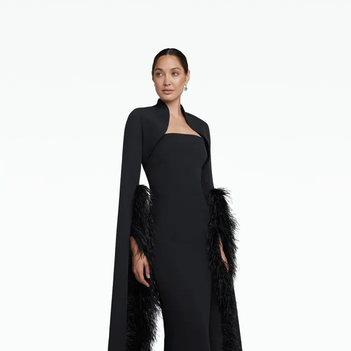 Safiyaa Amari Black FeatherTrimmed Bolero and Soshin Dress Women Capes and Harnesses