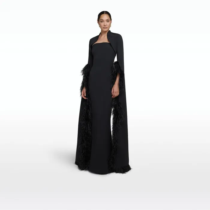 Safiyaa Amari Black FeatherTrimmed Bolero and Soshin Dress Women Capes and Harnesses