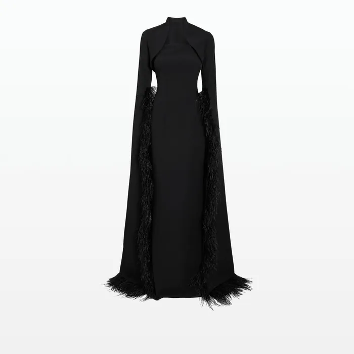 Safiyaa Amari Black FeatherTrimmed Bolero and Soshin Dress Women Capes and Harnesses