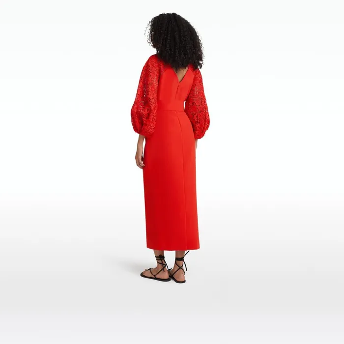 Safiyaa Amiee Lacquer Red Midi Dress With Belt Women Dresses