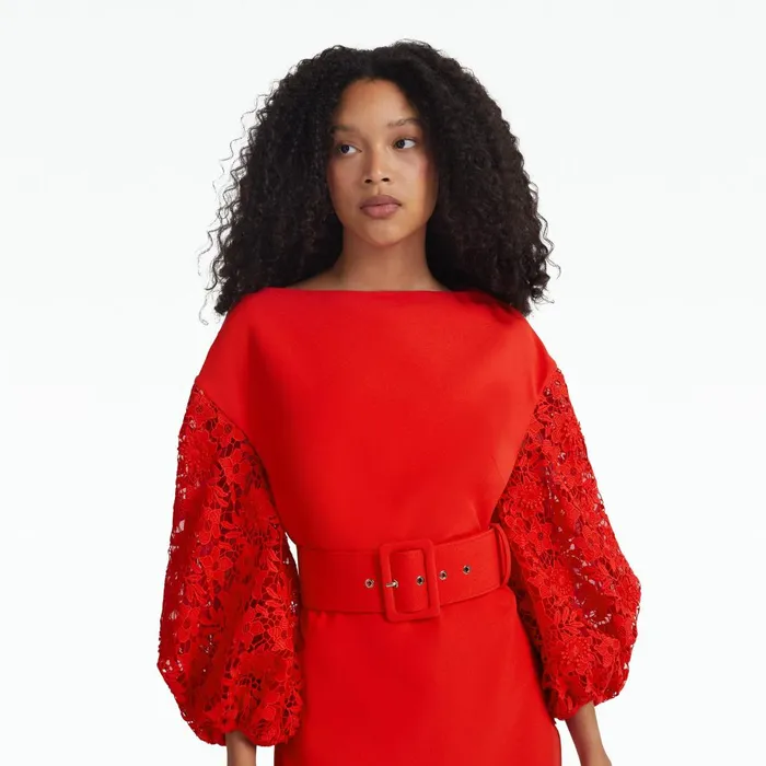 Safiyaa Amiee Lacquer Red Midi Dress With Belt Women Dresses