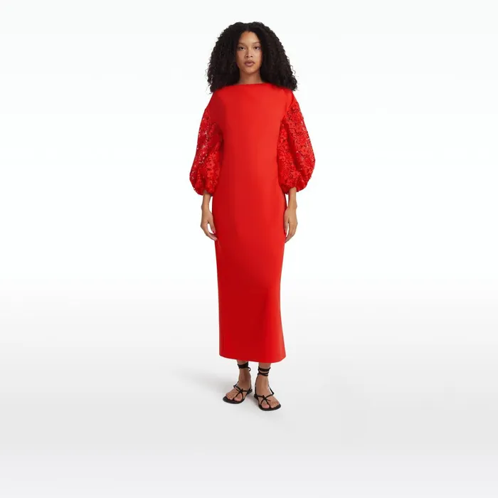 Safiyaa Amiee Lacquer Red Midi Dress With Belt Women Dresses