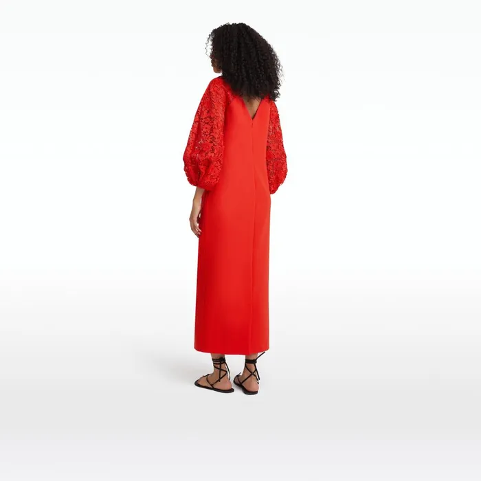 Safiyaa Amiee Lacquer Red Midi Dress With Belt Women Dresses