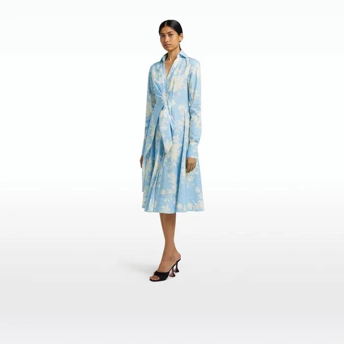 Safiyaa Asteria Pale Blue and White Midi Dress Women Dresses