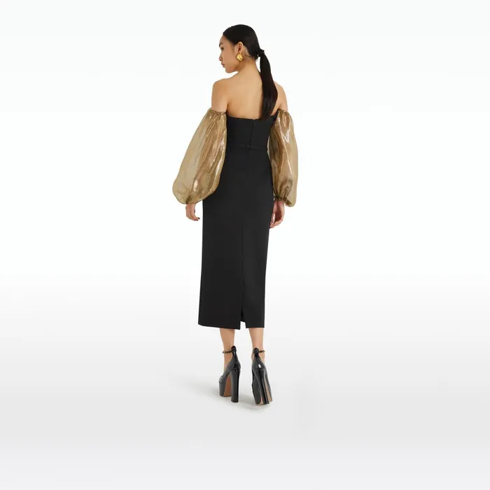 Safiyaa Aurelius Black and Gold Midi Dress Women Dresses