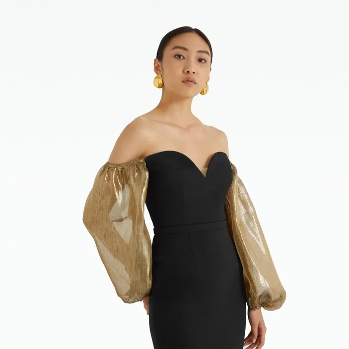 Safiyaa Aurelius Black and Gold Midi Dress Women Dresses