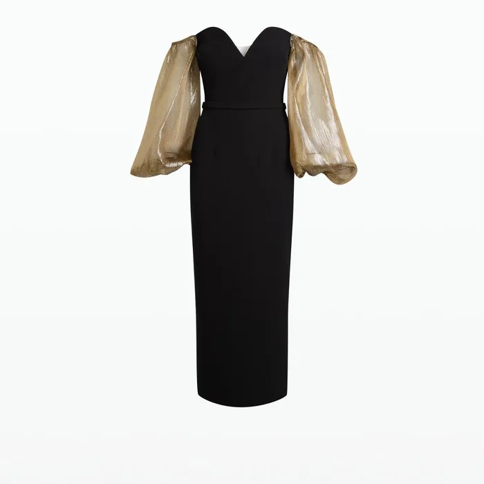 Safiyaa Aurelius Black and Gold Midi Dress Women Dresses