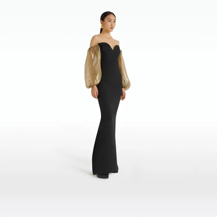 Safiyaa Auriel Black and Gold Long Dress Women Dresses