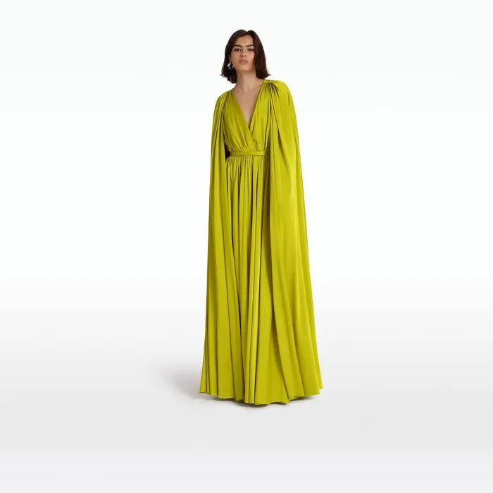 Safiyaa Bianca Chartreuse Long Dress Women Capes and Harnesses