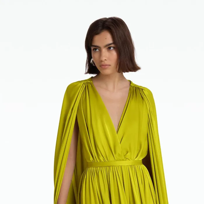 Safiyaa Bianca Chartreuse Long Dress Women Capes and Harnesses