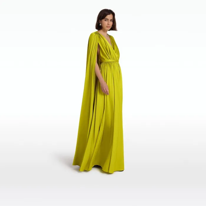 Safiyaa Bianca Chartreuse Long Dress Women Capes and Harnesses